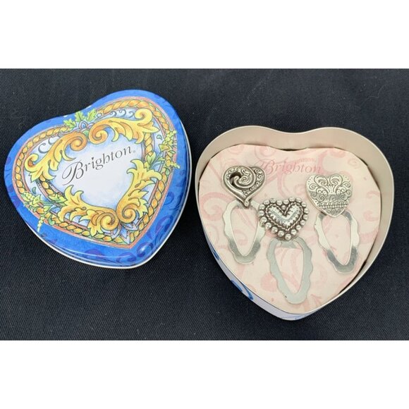 Brighton Set of 3 Heart Metal Bookmarks Pagemarker in Tin New Silver Plate New - Picture 2 of 7